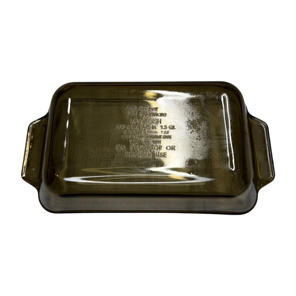 Anchor Ovenware Amber Glass 1.5 Qt Loaf Dish Wicker Basket USA - Picture 3 of 7